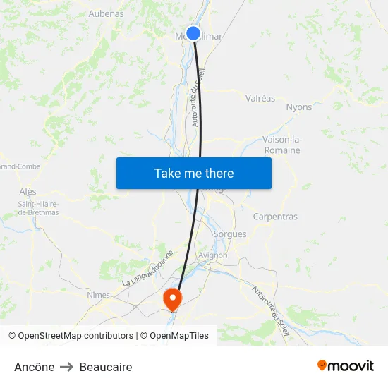 Ancône to Beaucaire map