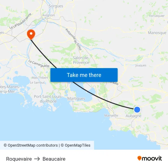 Roquevaire to Beaucaire map