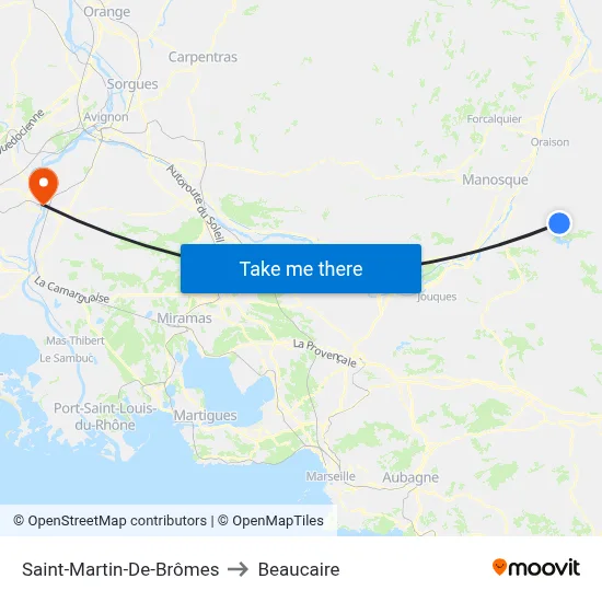 Saint-Martin-De-Brômes to Beaucaire map