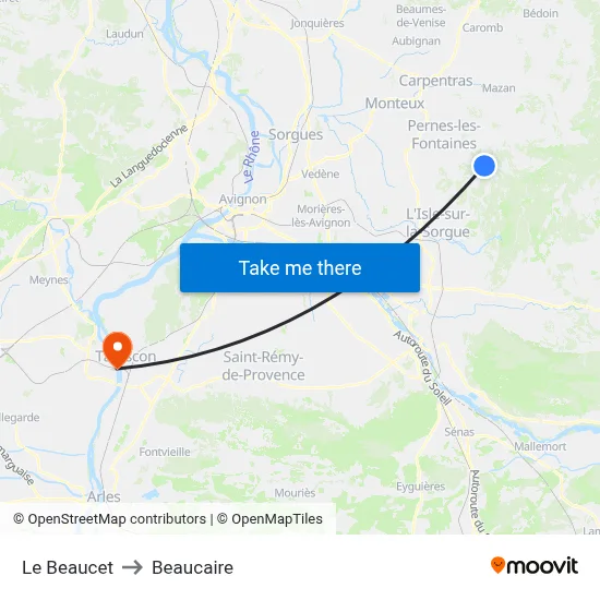 Le Beaucet to Beaucaire map