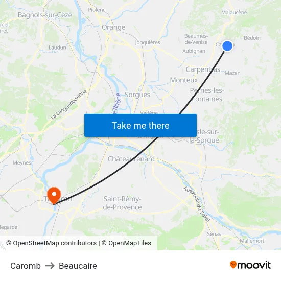 Caromb to Beaucaire map