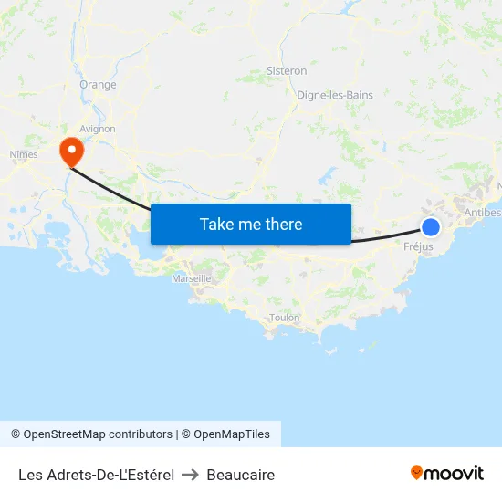 Les Adrets-De-L'Estérel to Beaucaire map
