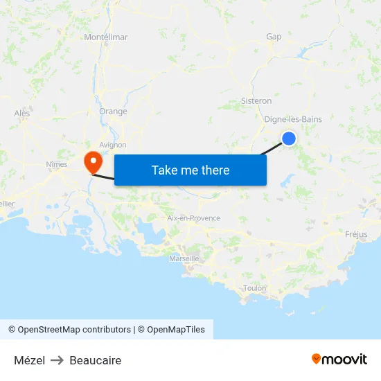 Mézel to Beaucaire map