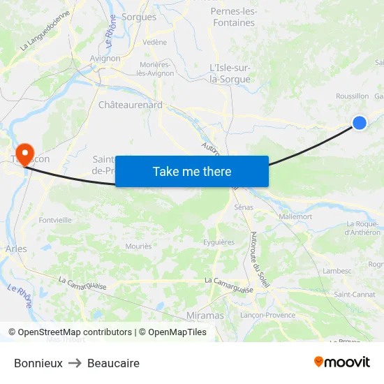 Bonnieux to Beaucaire map