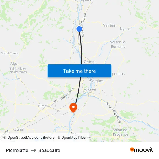 Pierrelatte to Beaucaire map