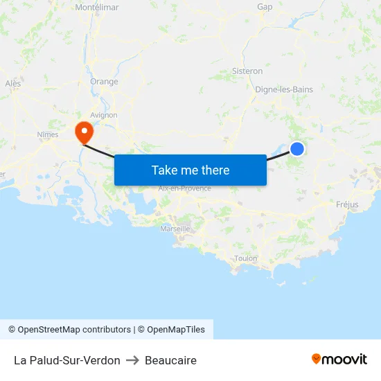 La Palud-Sur-Verdon to Beaucaire map