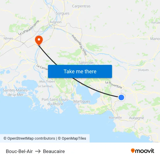 Bouc-Bel-Air to Beaucaire map