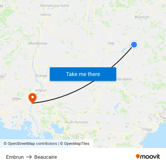 Embrun to Beaucaire map