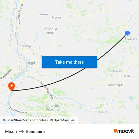 Mison to Beaucaire map
