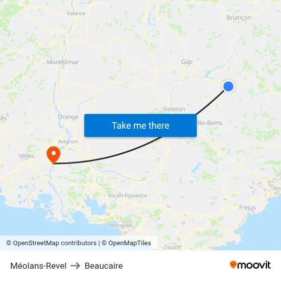 Méolans-Revel to Beaucaire map