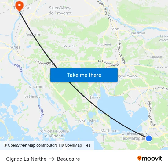 Gignac-La-Nerthe to Beaucaire map