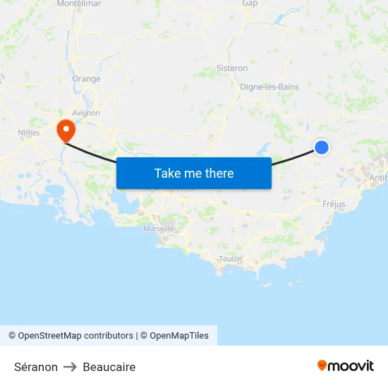 Séranon to Beaucaire map