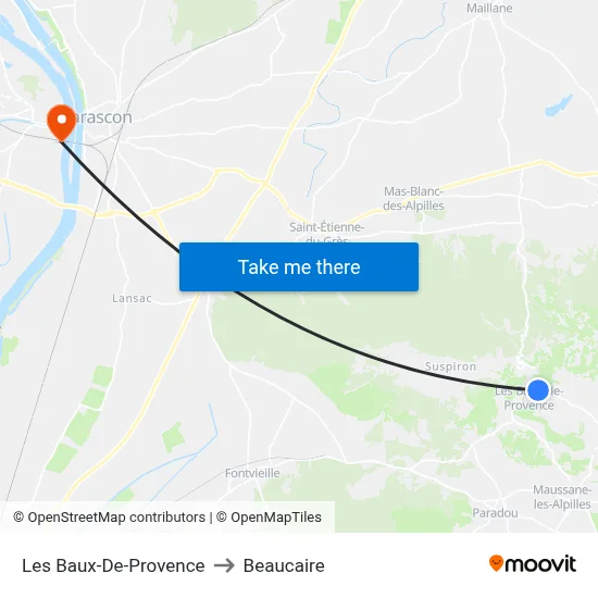 Les Baux-De-Provence to Beaucaire map