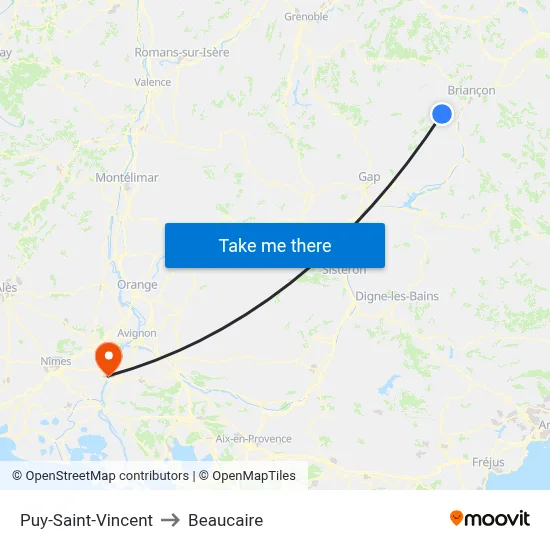 Puy-Saint-Vincent to Beaucaire map