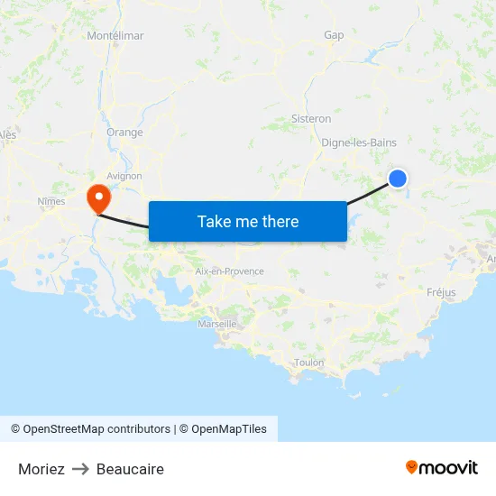 Moriez to Beaucaire map