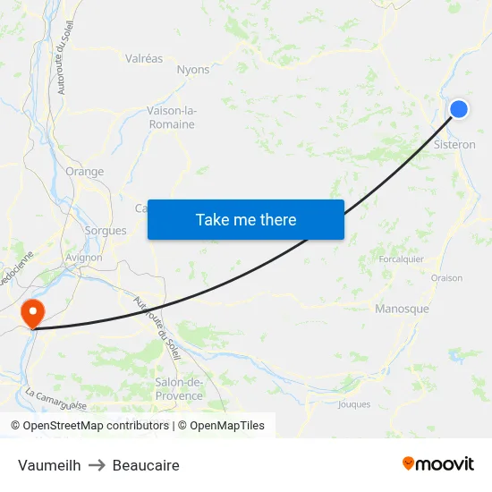Vaumeilh to Beaucaire map