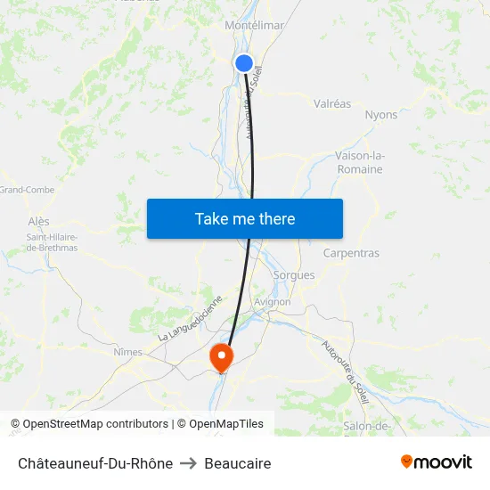 Châteauneuf-Du-Rhône to Beaucaire map