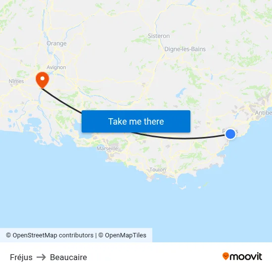 Fréjus to Beaucaire map