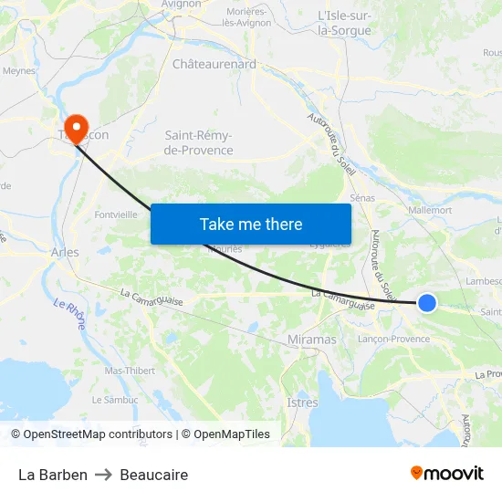 La Barben to Beaucaire map