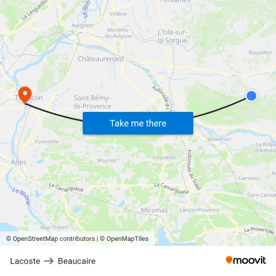 Lacoste to Beaucaire map