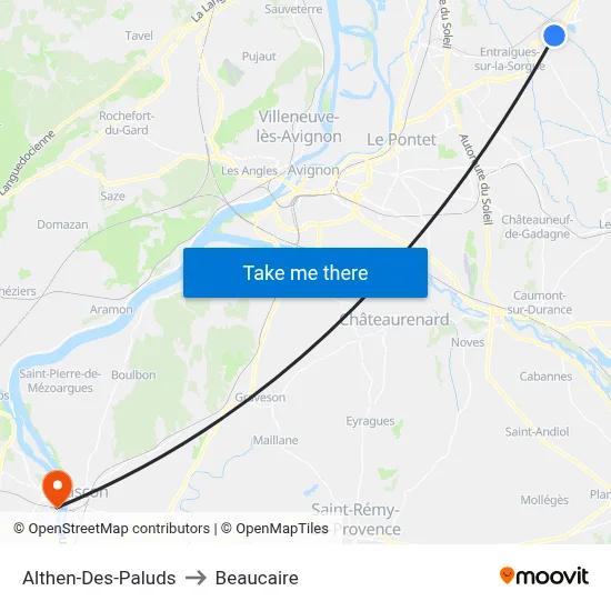 Althen-Des-Paluds to Beaucaire map