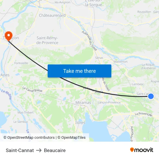 Saint-Cannat to Beaucaire map