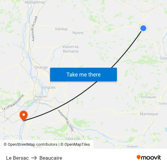 Le Bersac to Beaucaire map
