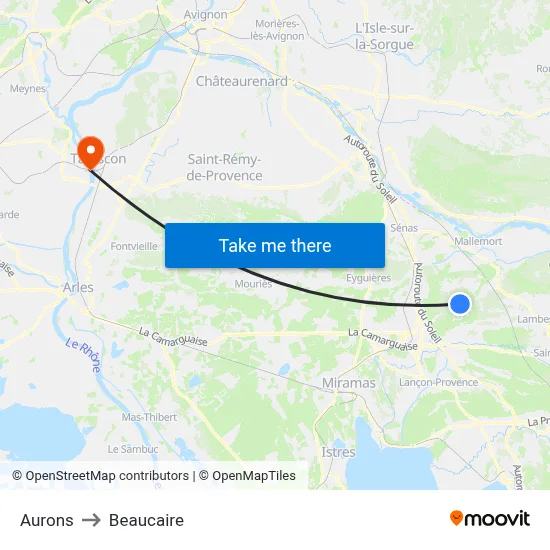 Aurons to Beaucaire map