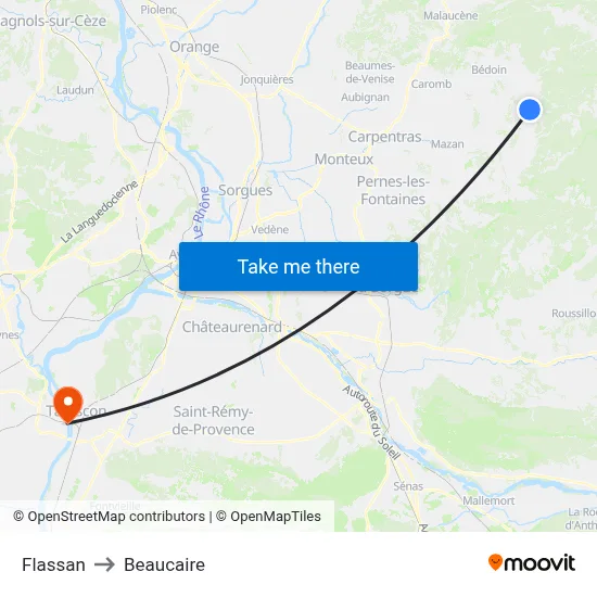 Flassan to Beaucaire map