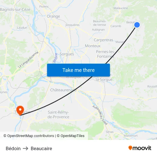 Bédoin to Beaucaire map