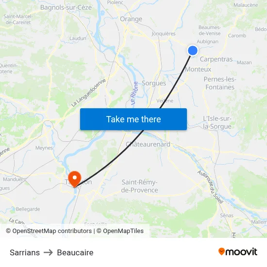 Sarrians to Beaucaire map