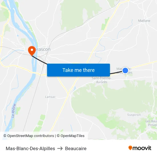 Mas-Blanc-Des-Alpilles to Beaucaire map