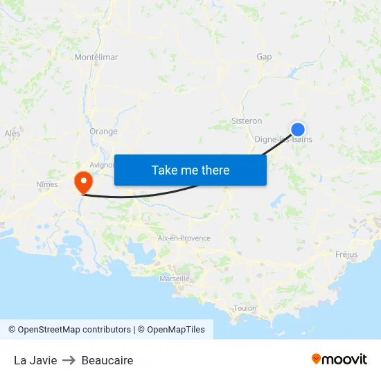 La Javie to Beaucaire map