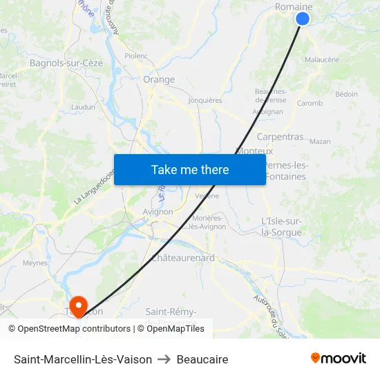 Saint-Marcellin-Lès-Vaison to Beaucaire map