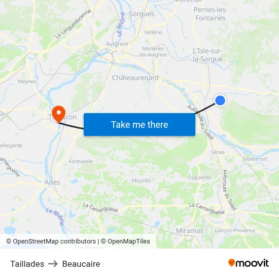 Taillades to Beaucaire map