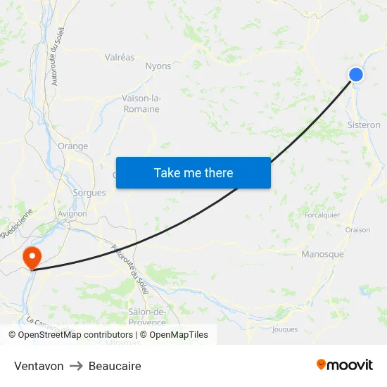Ventavon to Beaucaire map