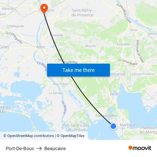 Port-De-Bouc to Beaucaire map
