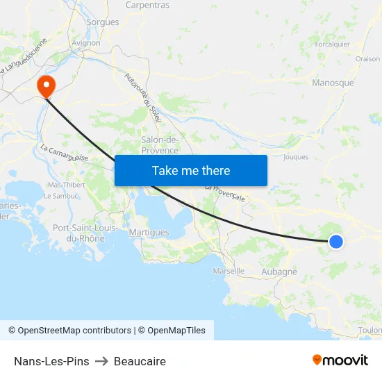 Nans-Les-Pins to Beaucaire map