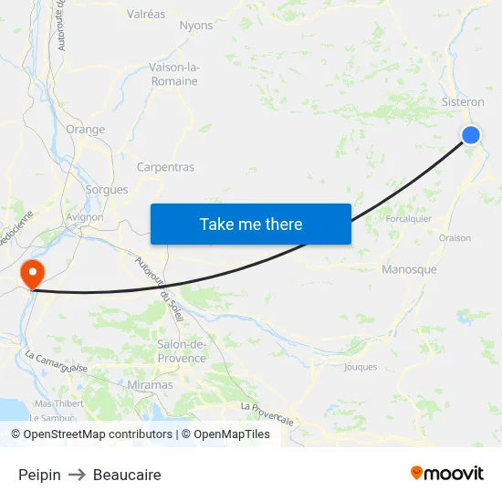 Peipin to Beaucaire map