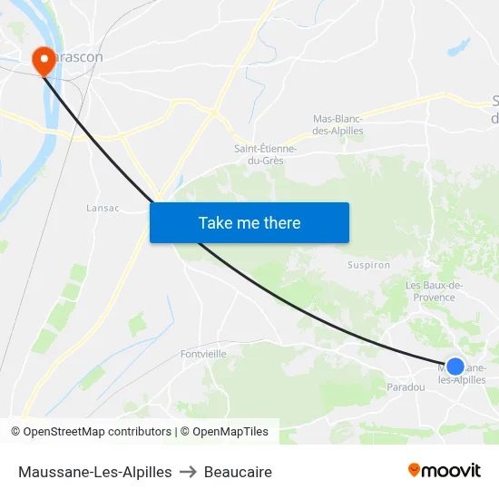 Maussane-Les-Alpilles to Beaucaire map