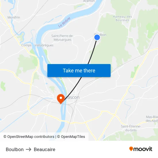 Boulbon to Beaucaire map