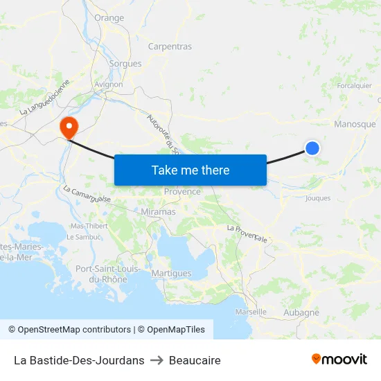 La Bastide-Des-Jourdans to Beaucaire map