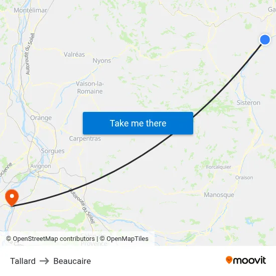 Tallard to Beaucaire map
