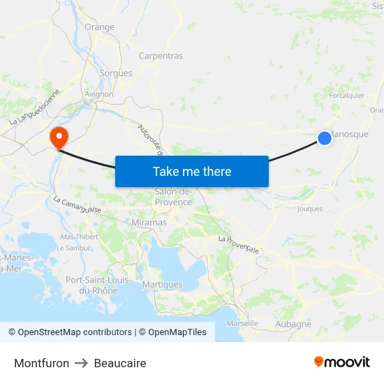 Montfuron to Beaucaire map