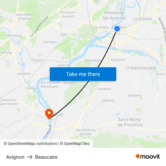 Avignon to Beaucaire map
