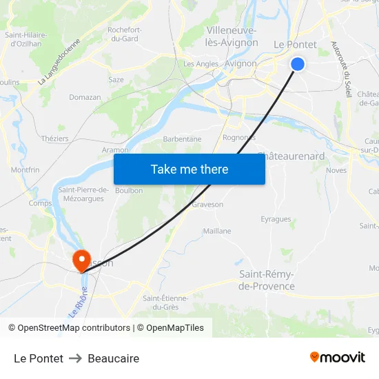 Le Pontet to Beaucaire map