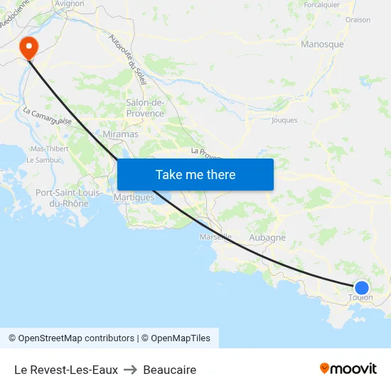 Le Revest-Les-Eaux to Beaucaire map