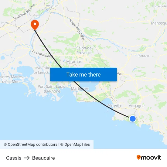Cassis to Beaucaire map