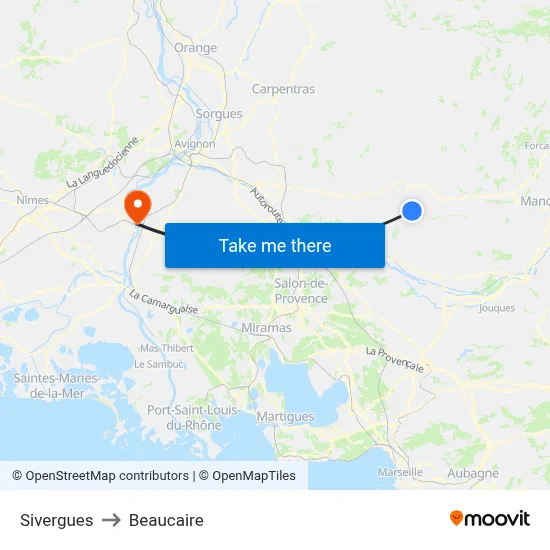 Sivergues to Beaucaire map