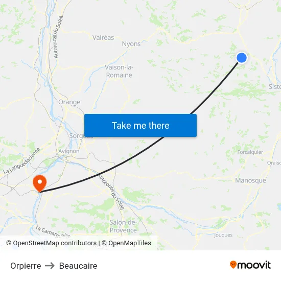 Orpierre to Beaucaire map